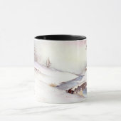 Snowy Bridge Wasserfarbe Landschaftsbild Malerei Tasse (Zentrum)