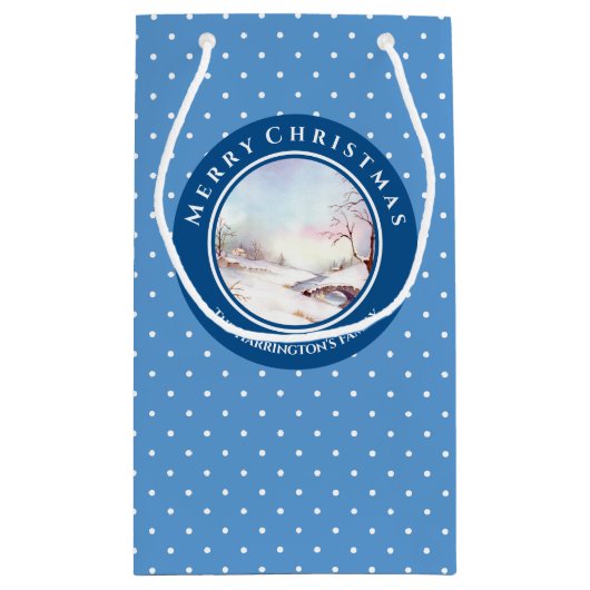 Snowy Bridge Watercolor Landschaft Weihnachten Kleine Geschenktüte (Rückseite)