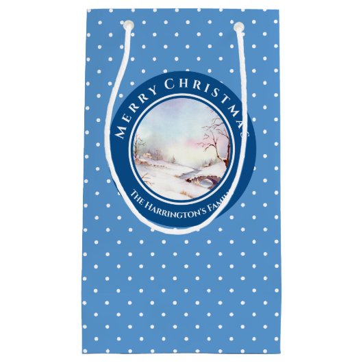 Snowy Bridge Watercolor Landschaft Weihnachten Kleine Geschenktüte (Vorderseite)