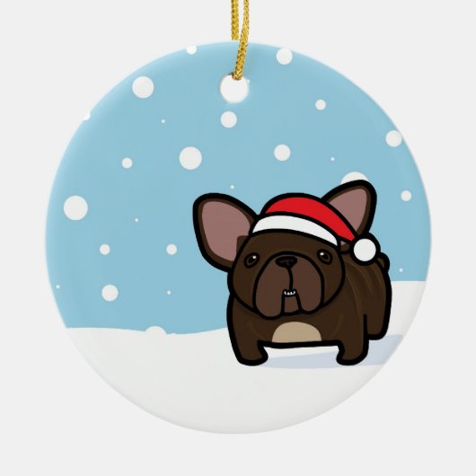Snowy Brindle Frenchie Keramik Ornament (Vorne)