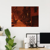 Snowy Brownstones - Nacht Poster (Heimbüro)