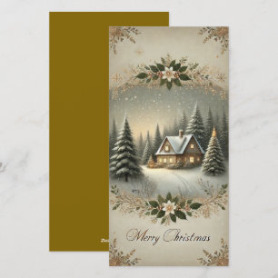 Snowy Cabin Christmas Serenity Flat Holiday Card Feiertagskarte