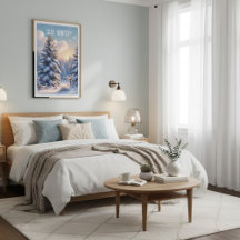 Snowy Cabin Forest Scene Print