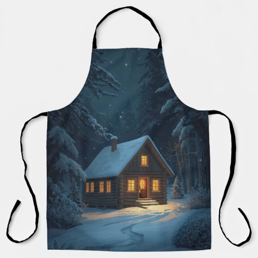 Snowy Cabin Night Apron  Schürze (Vorderseite)