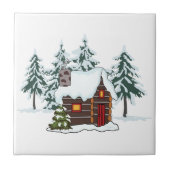 Snowy Cabin Scene Fliese (Vorderseite)