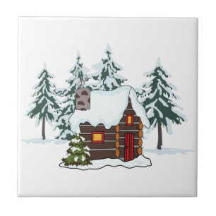 Snowy Cabin Scene Fliese