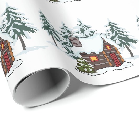 Snowy Cabin Scene Geschenkpapier (Rolleneckpunkt)