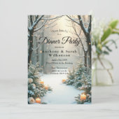 Snowy Candlelit Mattiert Evergreens Einladung (Stehend Vorderseite)