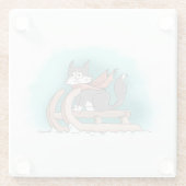 Snowy Cartoon Cat on Sled with Scarf Glasuntersetzer (Rückseite)
