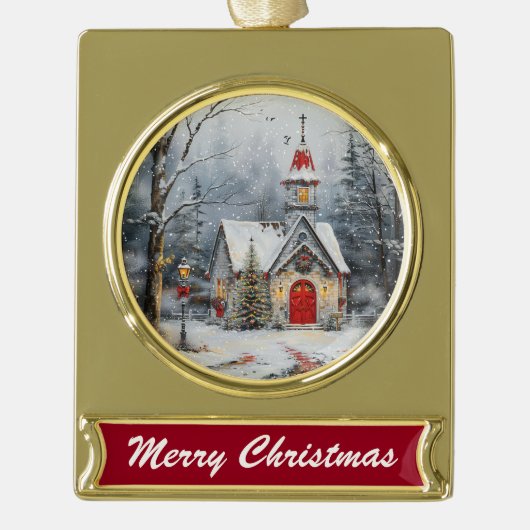 Snowy Chapel Glow Banner-Ornament Gold (Vorderseite)