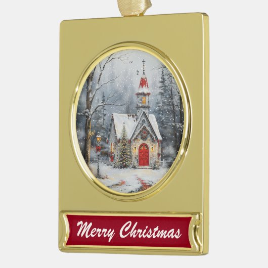 Snowy Chapel Glow Banner-Ornament Gold (Links)