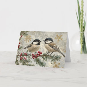 Snowy Chickades auf Evergreen Branch Karte