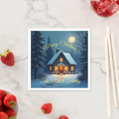 Snowy Christmas Cabin Paper Napkin – Customizable Serviette (Beispiel)