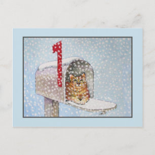 Snowy Christmas Cat Postcard Feiertagspostkarte