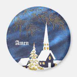 Snowy Christmas Church Amen Magnet