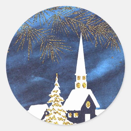 Snowy Christmas Church Amen Stickers (Vorderseite)