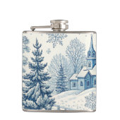 Snowy Christmas Church Blue White Winter Scene Flachmann (Vorderseite)