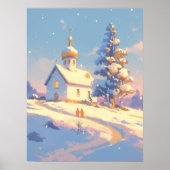 Snowy Christmas Church Scene Poster (Vorne)