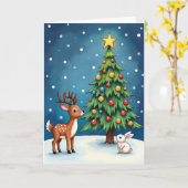 Snowy Christmas Deer Bunny Karte (Gelbe Blume)