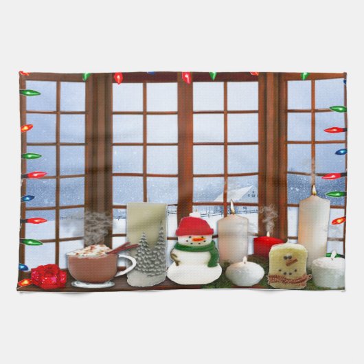Snowy Christmas Eve Kitchen Handtücher (Horizontal)