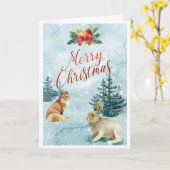 Snowy Christmas Fox und Rabbit Landschaftlich Karte (Gelbe Blume)
