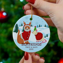 Snowy Christmas Friends – Cat and Rat Holiday  Keramik Ornament