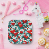 Snowy Christmas Heards Red Green und White Pappteller (Party)