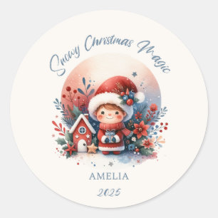 Snowy Christmas Magic Runder Aufkleber