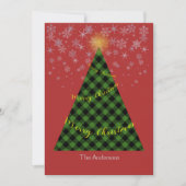 Snowy Christmas Plaid Tree Personalize Feiertagskarte (Vorderseite)