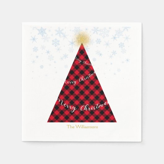Snowy Christmas Plaid Tree Personalize Serviette (Vorderseite)