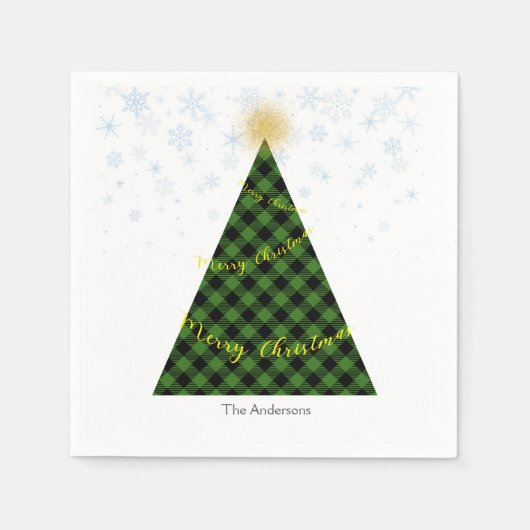 Snowy Christmas Plaid Tree Personalize Serviette (Vorderseite)