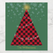 Snowy Christmas Plaid Tree Personalize Weinetikett (Einzelnes Label)