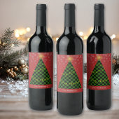 Snowy Christmas Plaid Tree Personalize Weinetikett