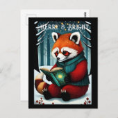 Snowy Christmas Red Panda Reading Book Postcard Postkarte (Vorne/Hinten)