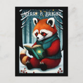 Snowy Christmas Red Panda Reading Book Postcard Postkarte (Vorderseite)