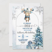 Snowy Christmas Reindeer Birthday Boy Einladung (Vorderseite)
