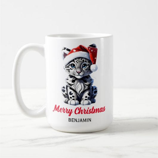 Snowy Christmas Santa Niedlich Snow Leopard Cub Kaffeetasse (Links)