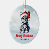 Snowy Christmas Santa Niedlich Snow Leopard Cub Keramik Ornament (Rechts)