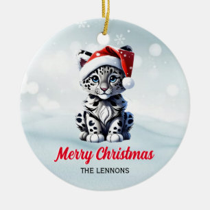 Snowy Christmas Santa Niedlich Snow Leopard Cub Keramik Ornament