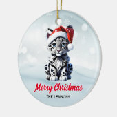 Snowy Christmas Santa Niedlich Snow Leopard Cub Keramik Ornament (Links)