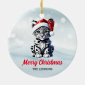 Snowy Christmas Santa Niedlich Snow Leopard Cub Keramik Ornament (Hinten)
