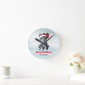 Snowy Christmas Santa Niedlich Snow Leopard Cub Runde Wanduhr (Zuhause)