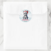 Snowy Christmas Santa Niedlich Snow Leopard Cub Runder Aufkleber (Tasche)