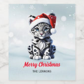 Snowy Christmas Santa Niedlich Snow Leopard Cub Weinetikett (Einzelnes Label)