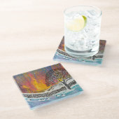 Snowy Christmas Scene Holiday Glasuntersetzer (Schrägansicht)