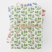 Snowy Christmas Toile | Blau grün und rot Geschenkpapier Set (Beispiel)