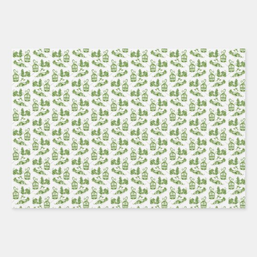 Snowy Christmas Toile | Blau grün und rot Geschenkpapier Set (Vorderseite)