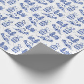 Snowy Christmas Toile | Blauer Single Geschenkpapier (Ecke)