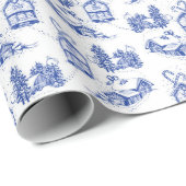 Snowy Christmas Toile | Blauer Single Geschenkpapier (Rolleneckpunkt)