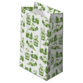 Snowy Christmas Toile | Green Small Gift Bag Kleine Geschenktüte (Rückseite Schrägansicht)